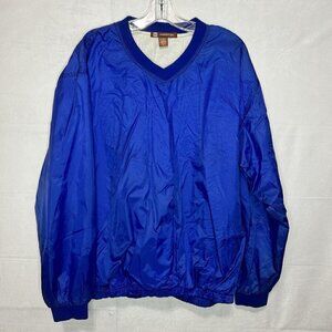Harriton Nylon Windbreaker Pullover V-Neck Blue Men's Sz. L Vintage